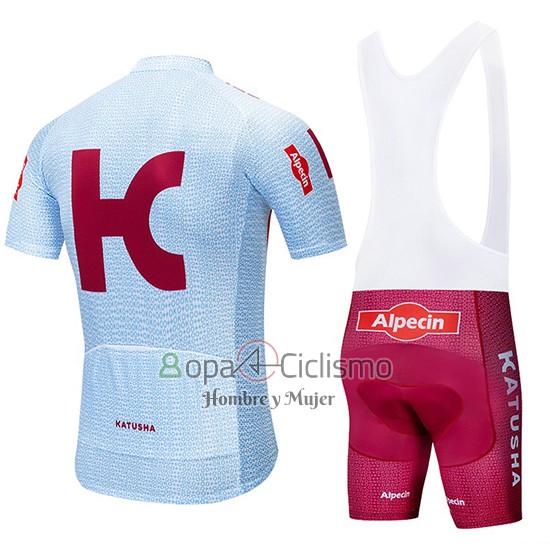 Katusha Alpecin Ropa Ciclismo Culotte Corto 2019 Mangas Cortas Azul Claro Rojo